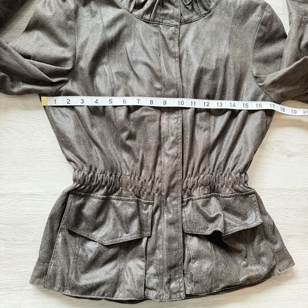 Della Spiga Italy Faux Leather Utility Jacket Brown Cinched Waist Women's Size 4 - Picture 9 of 13